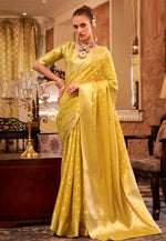 Load image into Gallery viewer, Yellow Tissue Silk Saree With Blouse
