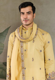 Yellow Viscose Kurta Pajama With Stole