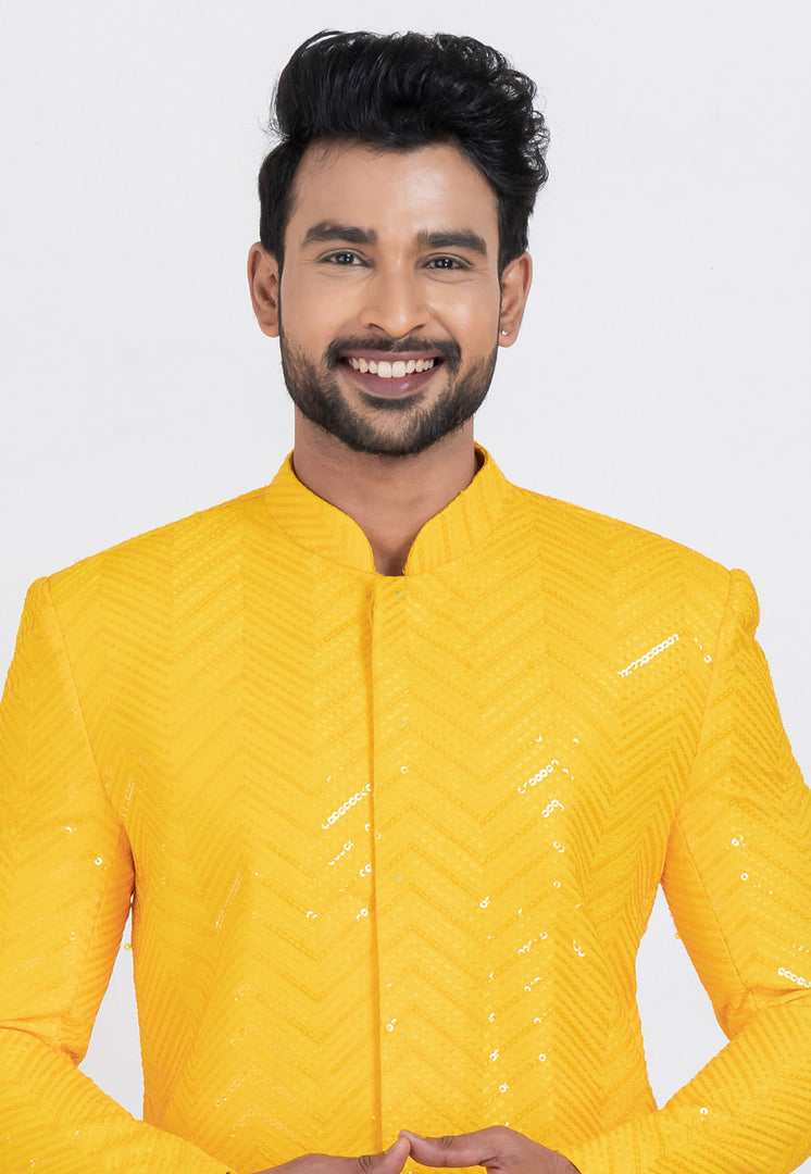 Yellow Viscose Rayon Indo Western Suit