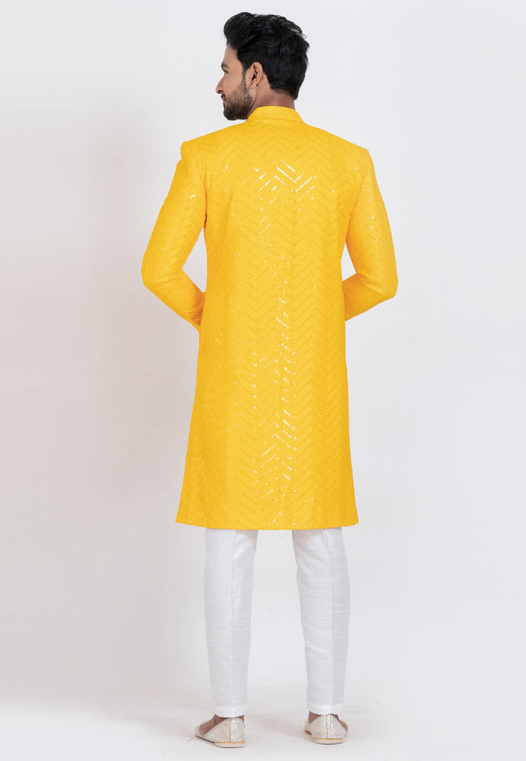 Yellow Viscose Rayon Indo Western Suit