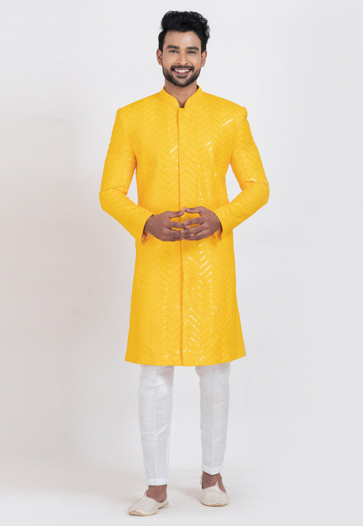 Yellow Viscose Rayon Indo Western Suit