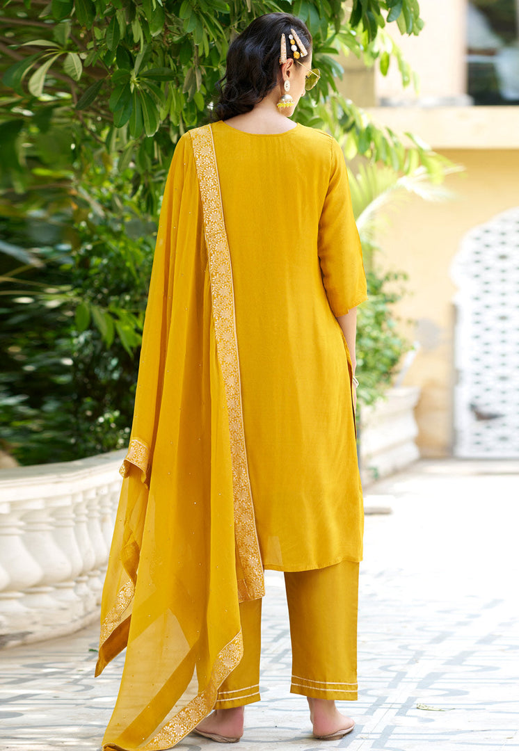 Yellow Viscose Rayon Readymade Pant Style Suit