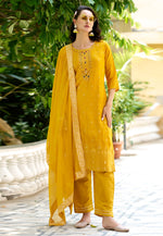 Load image into Gallery viewer, Yellow Viscose Rayon Readymade Pant Style Suit
