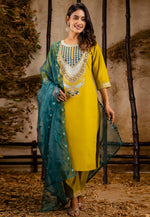 Load image into Gallery viewer, Yellow Viscose Rayon Readymade Pant Style Suit

