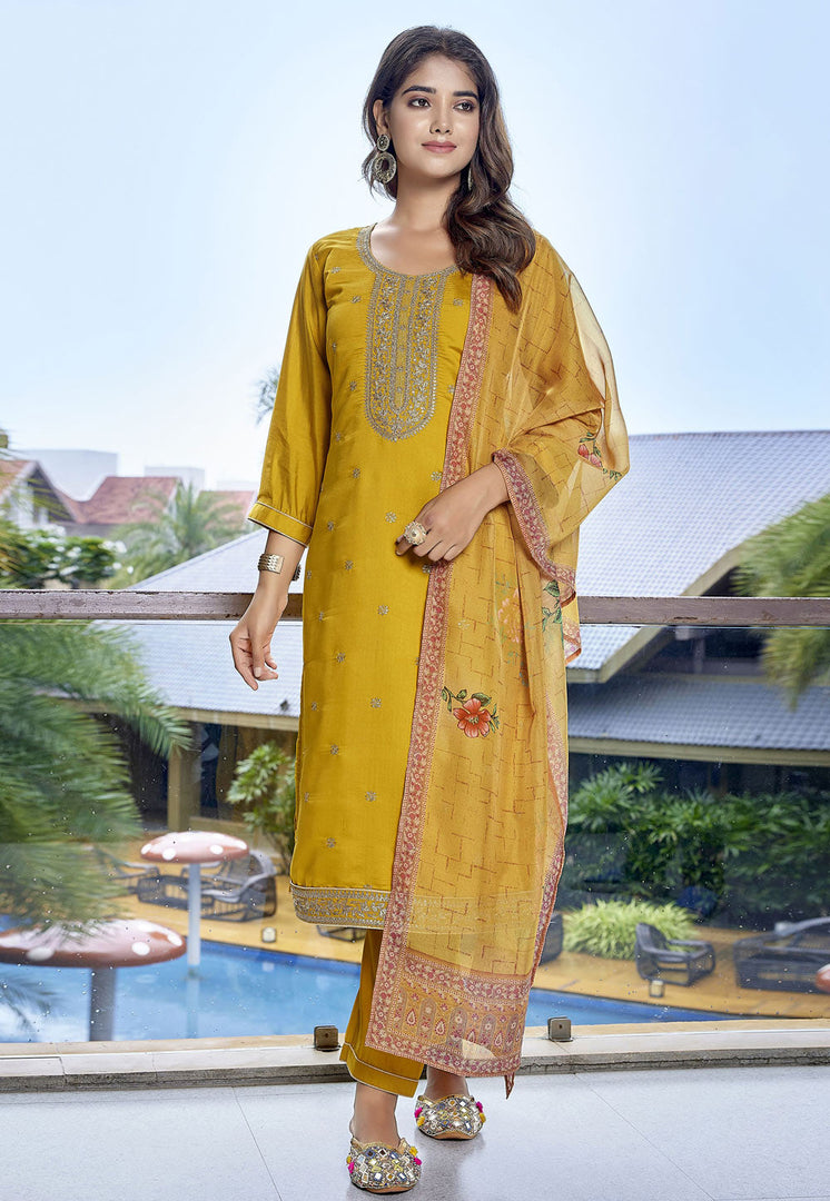 Yellow Viscose Readymade Pakistani Suit