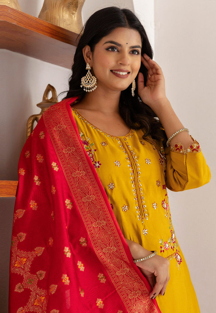 Yellow Viscose Readymade Pakistani Suit