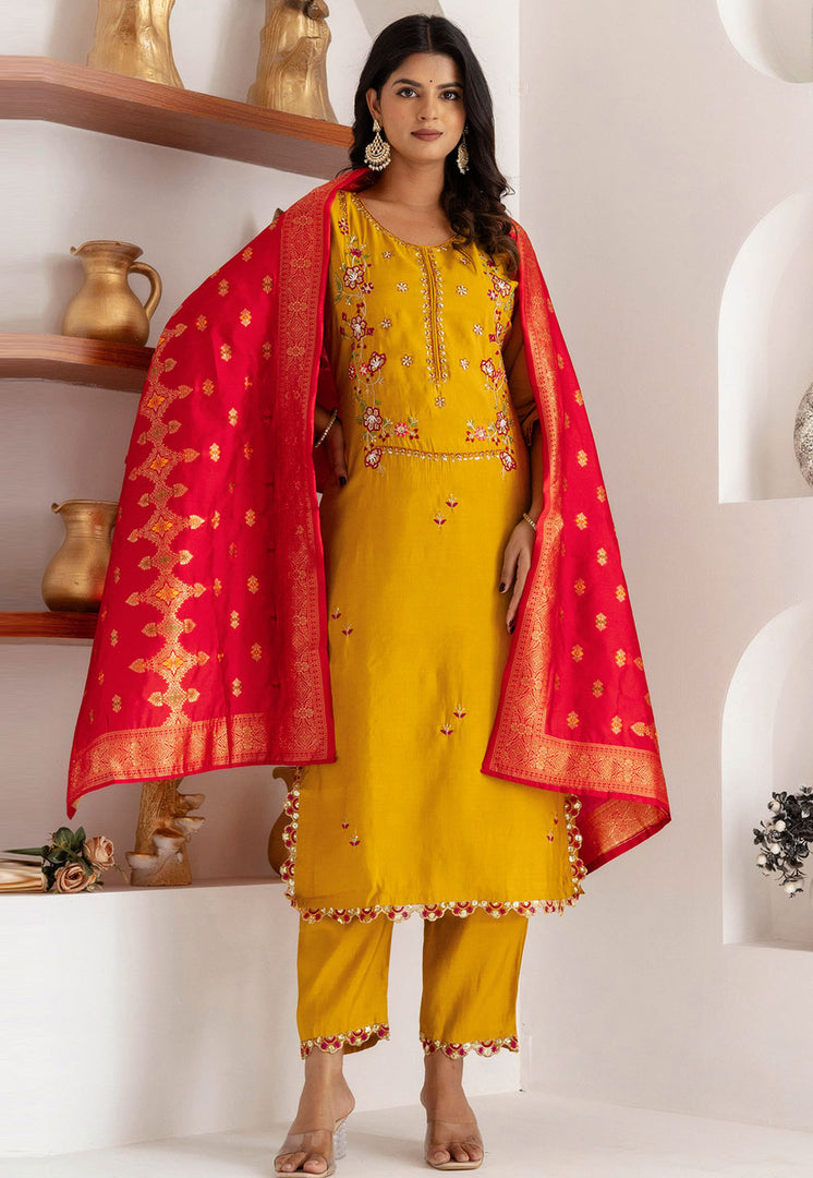 Yellow Viscose Readymade Pakistani Suit
