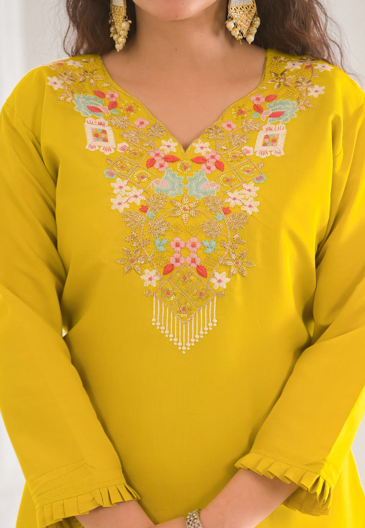 Yellow Viscose Readymade Pakistani Suit