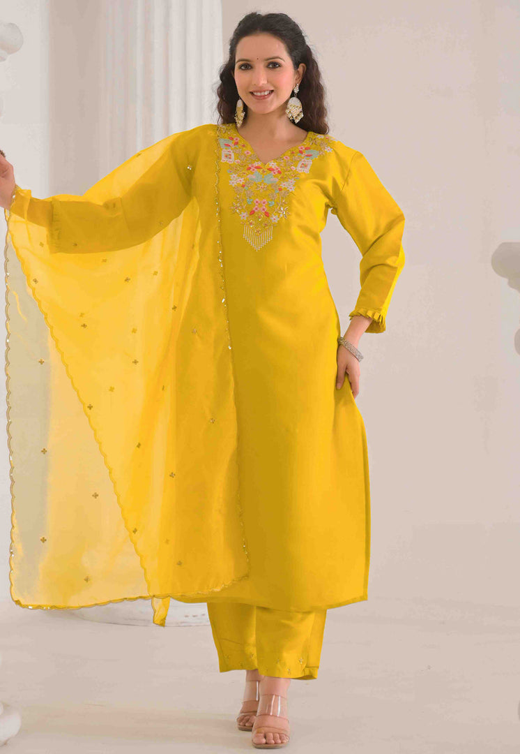 Yellow Viscose Readymade Pakistani Suit