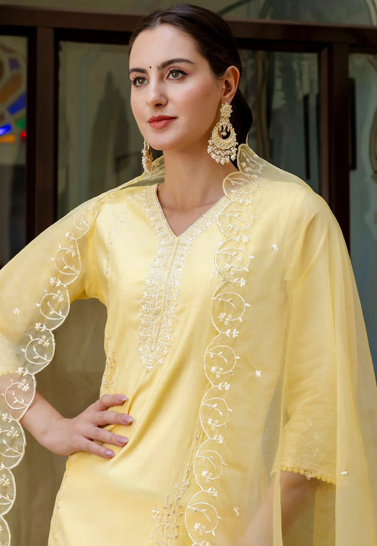 Yellow Viscose Readymade Pant Style Suit