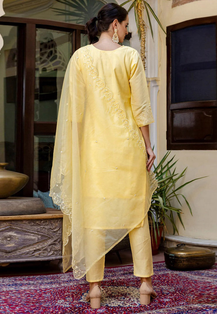 Yellow Viscose Readymade Pant Style Suit