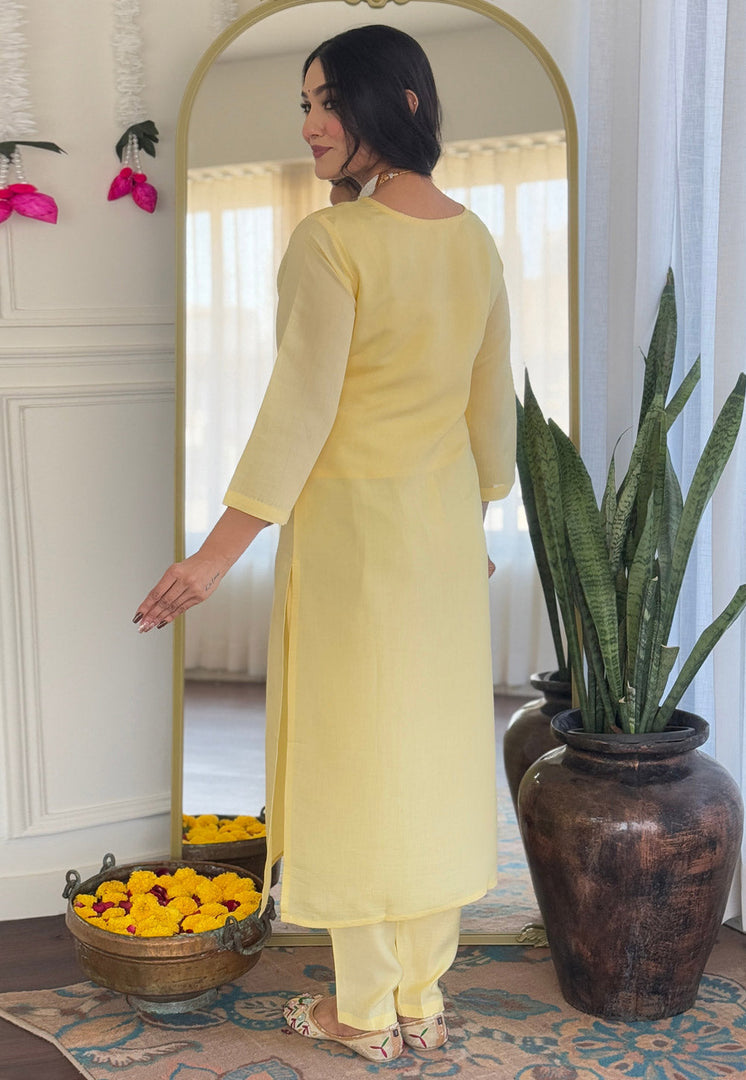 Yellow Viscose Readymade Pant Style Suit