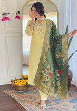Load image into Gallery viewer, Yellow Viscose Readymade Pant Style Suit
