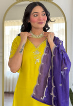 Load image into Gallery viewer, Yellow Viscose Readymade Pant Style Suit
