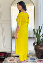 Load image into Gallery viewer, Yellow Viscose Readymade Pant Style Suit
