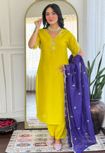 Load image into Gallery viewer, Yellow Viscose Readymade Pant Style Suit
