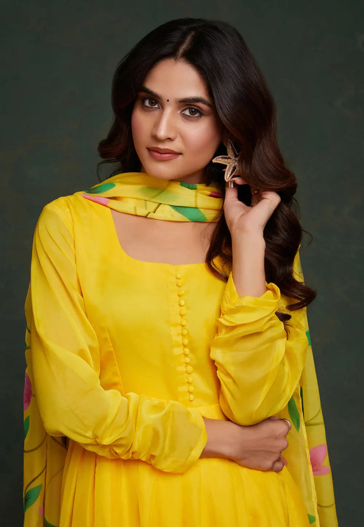 Yellow Viscose Readymade Pant Style Suit