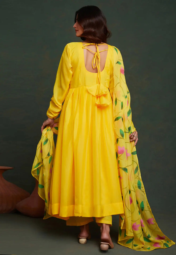 Yellow Viscose Readymade Pant Style Suit